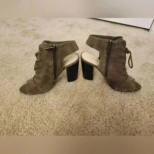 Jessica Simpson Womens 6.5 Brown Lace Up Peep Toe Suede Wedge Platform Shoes